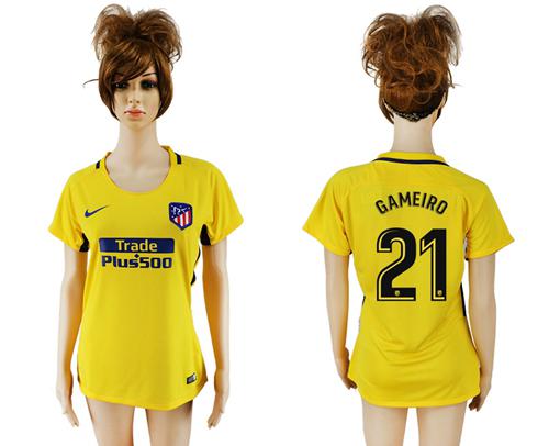 Women's Atletico Madrid #21 Gameiro Away Soccer Club Jersey - Click Image to Close